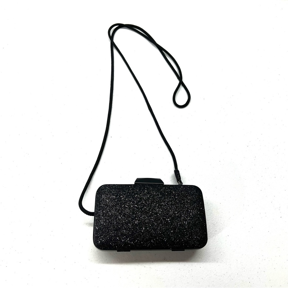 Classy Black with Silver Sparkle Clutch Crossbody Purse - Snap Clasp